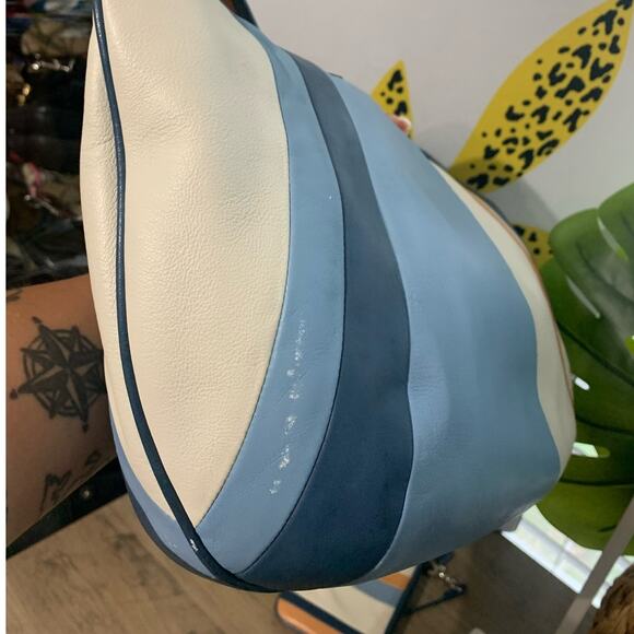 RARE Vintage COACH Distressed Striped Color Block Hobo Shoulder Bag w/ Wristlet - Picture 4 of 16